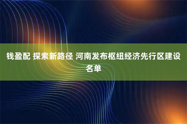 钱盈配 探索新路径 河南发布枢纽经济先行区建设名单
